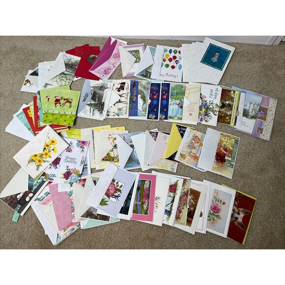 90+‎ New Mixed Greeting Cards & Envelopes Holiday Birthday Get Well Thanks - Picture 1 of 5
